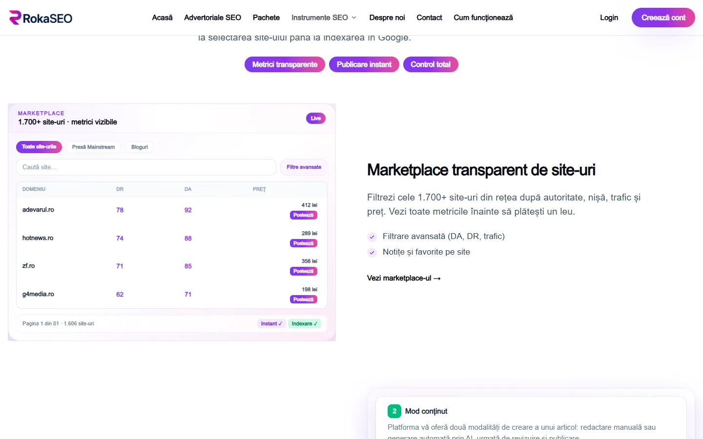 Marketplace-ul RokaSEO
