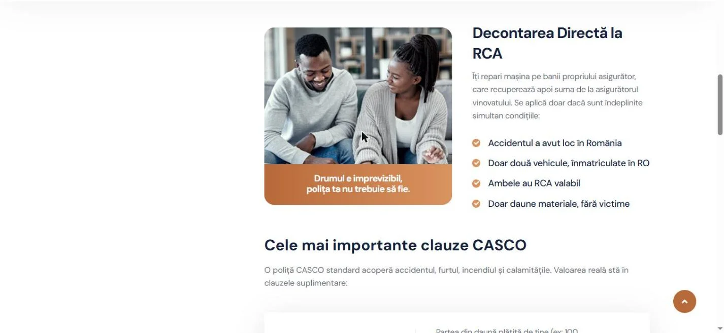 Secțiunea Decontare directă cu cele patru condiții